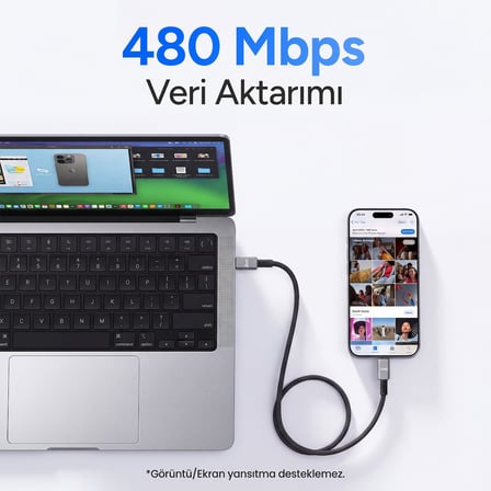 Juo 240W Type-C to Type-C Dijital TFT Ekranlı E-Mark Çipli Örgülü Hızlı Şarj Kablosu 1.2 Metre