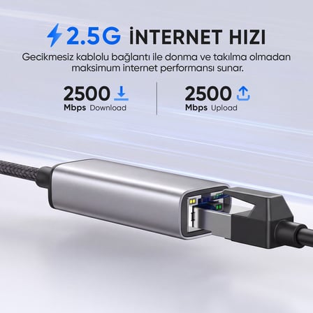 Juo USB-A ve Type-C Multiport 2500Mbps 2.5G Gigabit Ethernet Dönüştürücü Adaptör