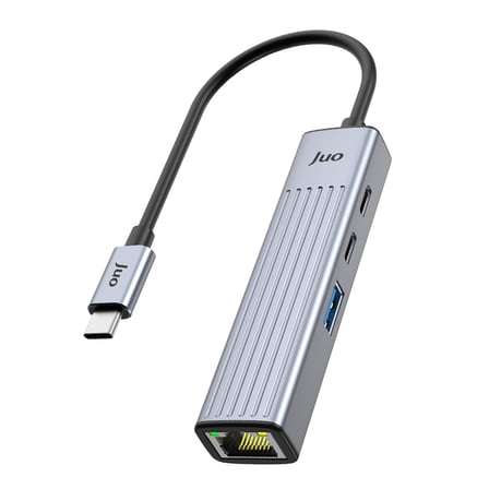 Juo Type-C 4 Portlu 1x USB-A 1x Type-C RJ45 Gigabit Ethernet 100W PD Şarj Girişi Çoklayıcı Dönüştürücü Hub