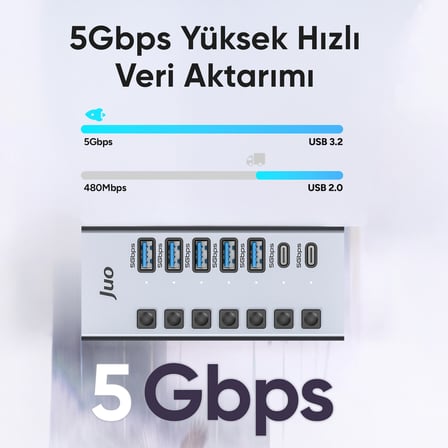 Juo USB-A 7 Portlu Anahtarlı 5*USB-A 2*Type-C 5Gbps USB 3.1 Çoklayıcı Dönüştürücü Hub