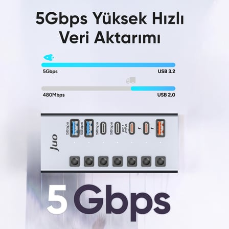 Juo USB-A 7 Portlu Anahtarlı 3*USB-A 4*Type-C 5Gbps PD Hızlı Şarj Destekli USB 3.1 Çoklayıcı Dönüştürücü Hub