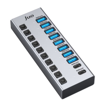 Juo USB-A 10 Portlu Anahtarlı 8*USB-A 2*Type-C 5Gbps USB 3.1 Çoklayıcı Dönüştürücü Hub
