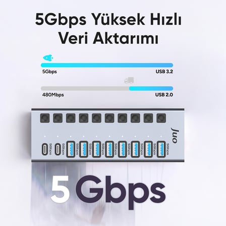 Juo USB-A 10 Portlu Anahtarlı 8*USB-A 2*Type-C 5Gbps USB 3.1 Çoklayıcı Dönüştürücü Hub
