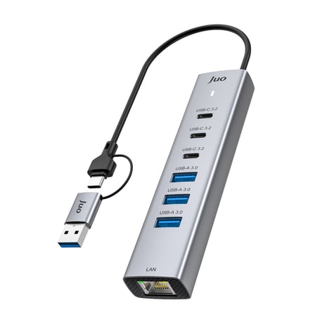 Juo Type-C ve USB-A 7 Portlu 3*USB-A 3*Type-C Gigabit Ethernet Dönüştürücü USB Çoklayıcı Hub