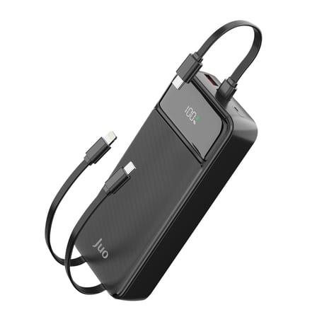 Juo 20000mAh 22.5W Led Ekranlı Lightning ve Type-C Kablolu Powerbank Taşınabilir Hızlı Şarj Cihazı Siyah