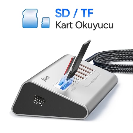 Juo JH432 Type-C ve USB-A 8 Portlu 4*USB-A 2*Type-C 10Gbps USB Hub Çoklayıcı SD/MicroSD Kart Okuyucu Dönüştürücü Hub