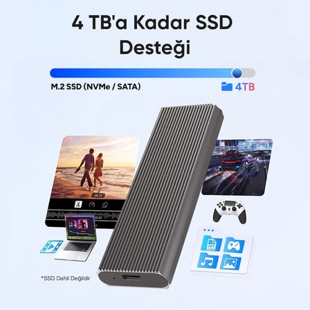 Juo JHD35 M.2 SATA ve NVMe SSD Dual Protocol Disk Kutusu Type-C USB 3.1 10Gbps Alüminyum 4TB Destekli Harici SSD Disk Kutusu