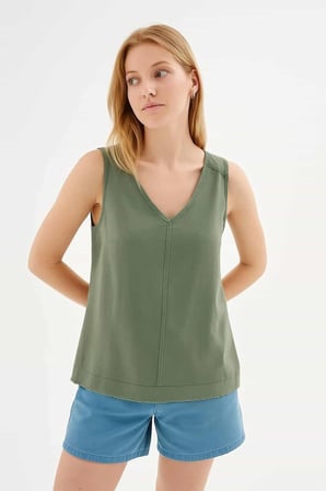 Fashion Friends Rahat Kalıp V Yaka Basic Bluz Bayan BLUZ 26Y0530K1 HAKİ