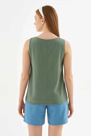 Fashion Friends Rahat Kalıp V Yaka Basic Bluz Bayan BLUZ 26Y0530K1 HAKİ