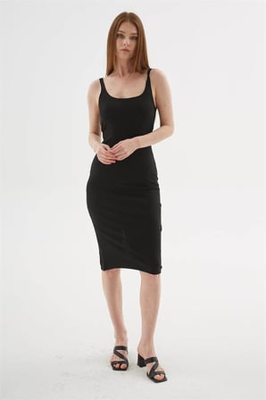 Fashion Friends Kare Yaka Kadın Midi Elbise 26Y0299K1