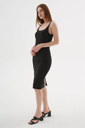 Fashion Friends Kare Yaka Kadın Midi Elbise 26Y0299K1