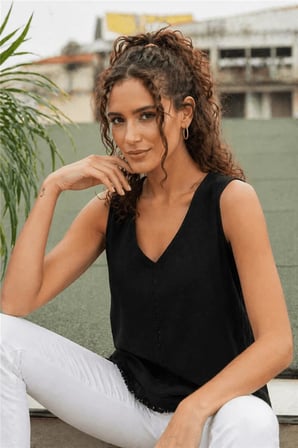 Fashion Friends Rahat Kalıp V Yaka Basic Bluz Bayan BLUZ 26Y0530K1 SİYAH