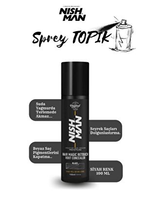 Root Touch Up Sprey / Saç Dolgunlaştırıcı Ve Seyrek Kapatıcı / Suda Yağmurda Akmaz/ Siyah 100 ml