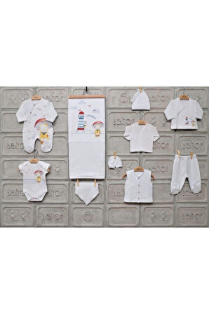 Kız Bebek Beyaz Kırmızı Şemsiyeli Yeni Doğan Zıbın Seti 10 Parça