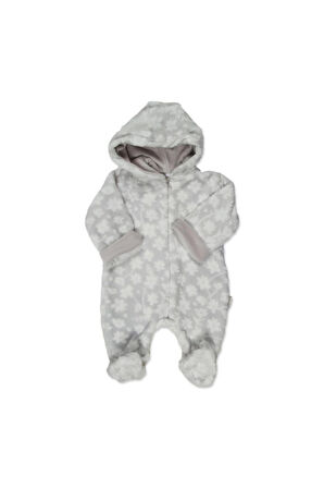 Unisex Bebek Gri Kapüşonlu Kadife Tulumu 70093