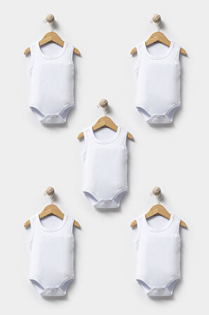 Bebek Basic Ribana Bisiklet Yaka 5'li Atlet Body %100 Pamuk