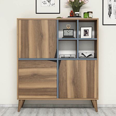 PULSE ÇOK AMAÇLI DOLAP - KİTAPLIK - CEVİZ / MAVİ