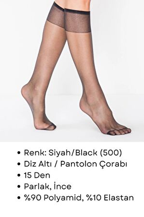 Penti Fit 15 Den Parlak İnce Diz Altı Çorap Siyah/Black (500) 3 Çift
