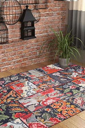 Artloop Patchwork Desenli Jazz Dekoratif Siyah Halı AL 153