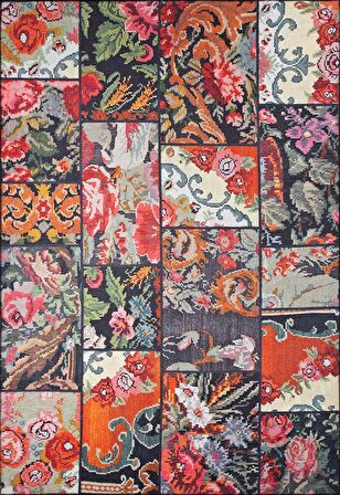 Artloop Patchwork Desenli Jazz Dekoratif Siyah Halı AL 153