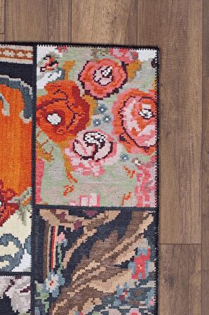 Artloop Patchwork Desenli Jazz Dekoratif Siyah Halı AL 153
