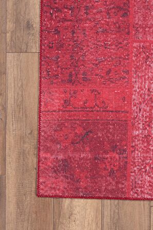 Artloop Patchwork Desenli Jazz Dekoratif Kırmızı Halı AL 164