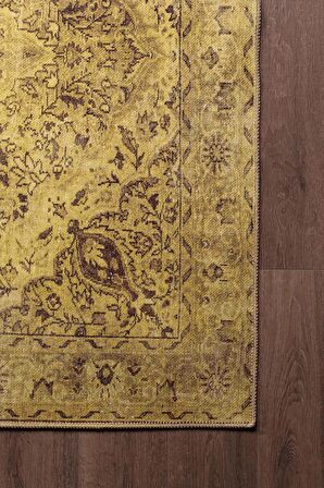Artloop Vintage Blues Dekoratif Sarı Halı AL 24