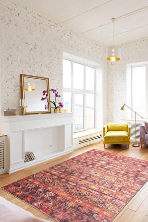 Artloop Etnik Desenli Soul Dekoratif Kırmızı Halı AL 215