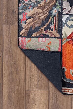 Artloop Patchwork Desenli Jazz Dekoratif Siyah Halı AL 153