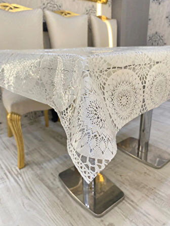 Pvc Şeffaf Hasır Masa Örtüsü Silinebilir Lüks Masa Örtüsü Su Geçirmez Muşamba Sofra Bezi