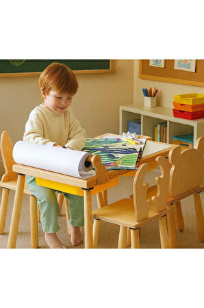 Ahşap Duyusal Çocuk Aktivite Masası (Rulo Kağıt Hediyeli)