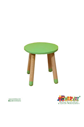 Wood & Joy Doğal Ahşap Renkli Çocuk Tabure (YEŞİL)