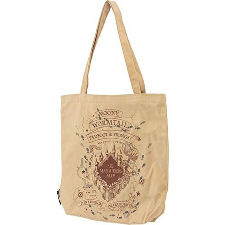 Mabbels Lisanslı Harry Potter Çapulcu Haritası Bez Çanta Gabardin Kahve Rengi