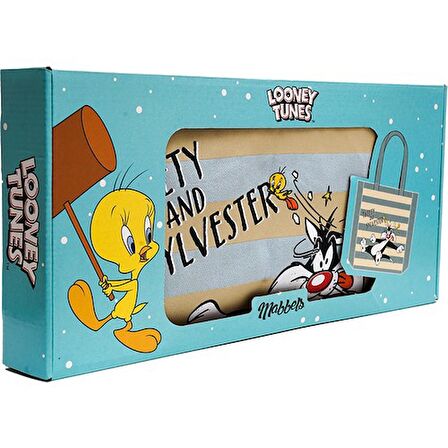 Mabbels Lisanslı Tweety And Sylvester Bez Çanta Gabardin Çizgili Mavi
