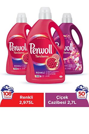 Perwoll Hassas Bakım Sıvı Çamaşır Deterjanı Renkli 2 x 2.97  L + Çiçek Cazibesi Yenileme 2.7L