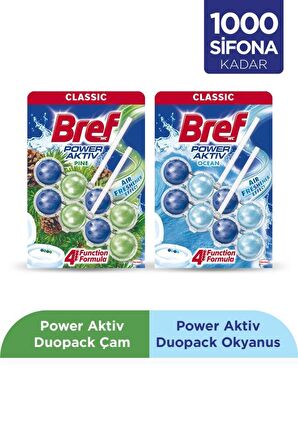 Bref WC Power Aktiv Duopack Katı Tuvalet Bloğu 1 Çam + 1 Okyanus, 2 x 2'li Paket