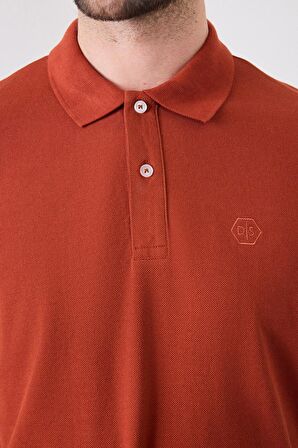Ds Damat Regular Fit Kiremit %100 Pamuk Polo Yaka Nakışlı T-Shirt