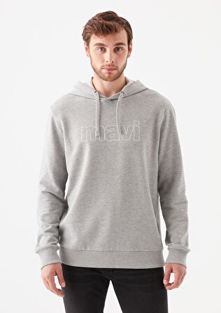 Mavi Logo Baskılı Kapüşonlu Gri Sweatshirt 065606-28387