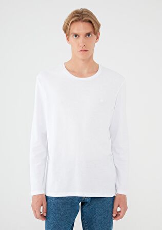 Mavi Uzun Kollu Beyaz Tişört 065755-620