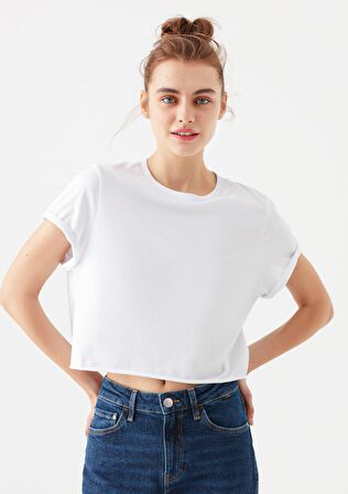 Mavi Beyaz Basic Crop Tişört 168220-620