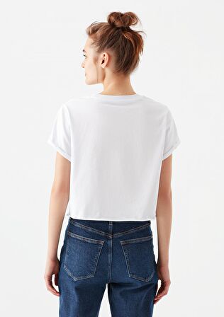 Mavi Beyaz Basic Crop Tişört 168220-620