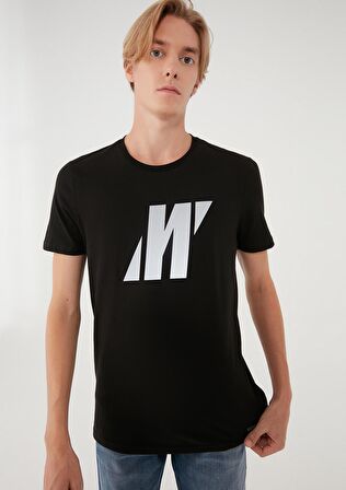 Mavi Pro Reflektör Logo Baskılı Siyah Tişört 066000-900