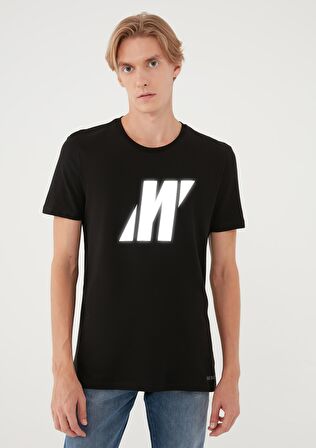 Mavi Pro Reflektör Logo Baskılı Siyah Tişört 066000-900