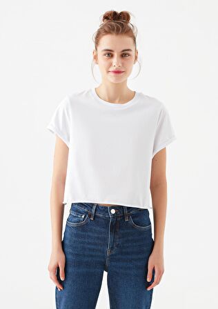Mavi Beyaz Basic Crop Tişört 168220-620