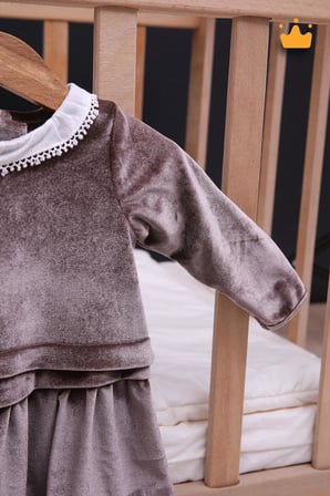 Babyhola Kız Bebek Çocuk Şık Bayramlık Nostaljik Kadife Elbise 13542