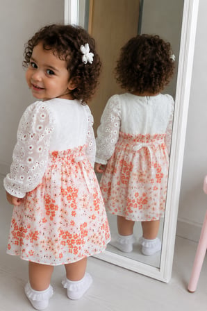 Çiçekli Kız Bebek Çocuk Elbise Mevsimlik Bayramlık 13822