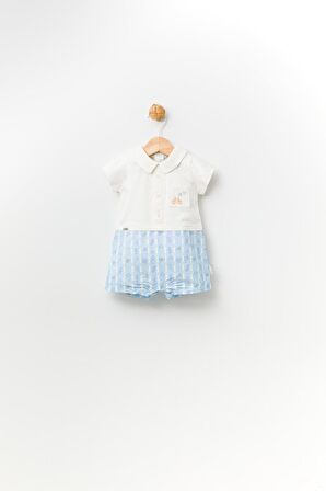 Babyhola %100 Pamuk Bisiklet Nakışlı Erkek Kız Bebek Şort Yazlık Bayramlık Tulum 13654
