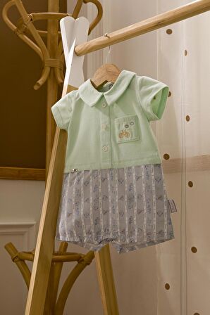 Babyhola %100 Pamuk Bisiklet Nakışlı Erkek Kız Bebek Şort Yazlık Bayramlık Tulum 13654
