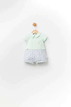 Babyhola %100 Pamuk Bisiklet Nakışlı Erkek Kız Bebek Şort Yazlık Bayramlık Tulum 13654