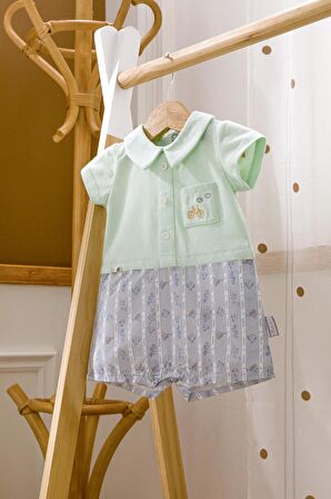 Babyhola %100 Pamuk Bisiklet Nakışlı Erkek Kız Bebek Şort Yazlık Bayramlık Tulum 13654